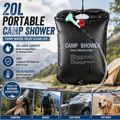 Sac de Douche Solaire 20 L avec Tuyau et Pulvérisateur