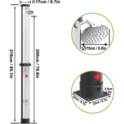 Douche Solaire Extérieure 40L avec Rince-Pieds, 216 cm