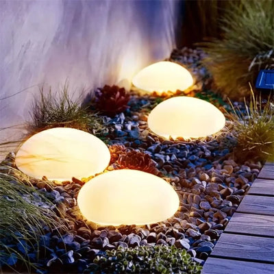 Lampe solaire galet blanc lumière douce décorative