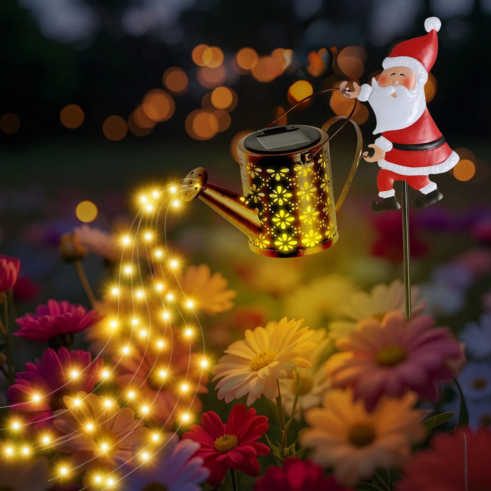 Lanterne Solaire Père Noël Arrosoir LED à Suspendre Jardin