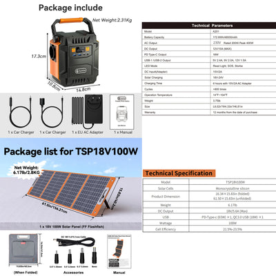 Générateur Solaire Portable FlashFish A201 200W avec Panneau 100W