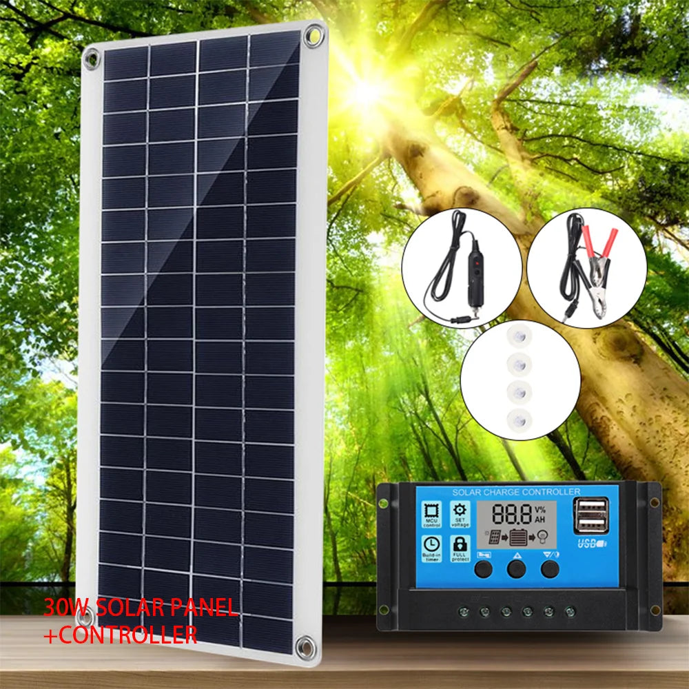 Kit Panneau Solaire 30W avec Régulateur et Sortie USB