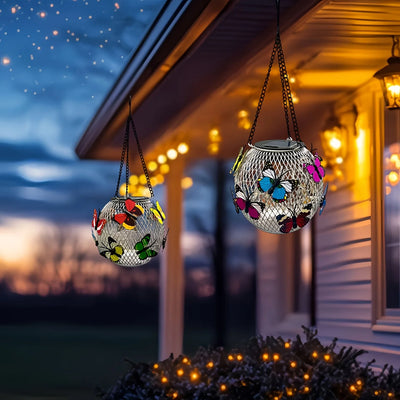 Lanterne Solaire Papillon Suspendue Métal pour Jardin