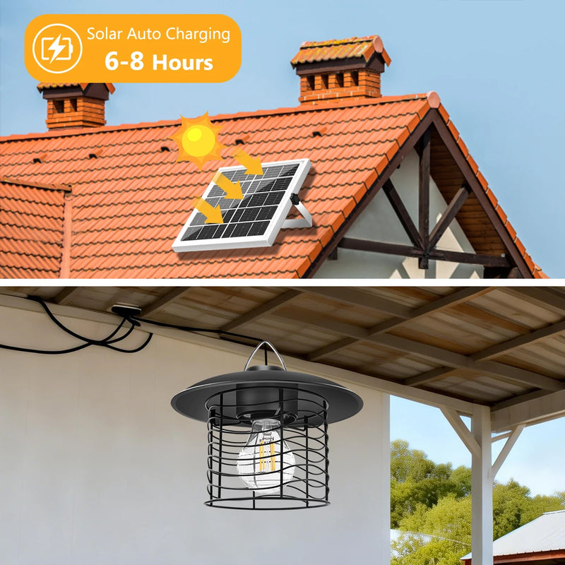 Lampe solaire suspendue vintage en fer pour abri de jardin