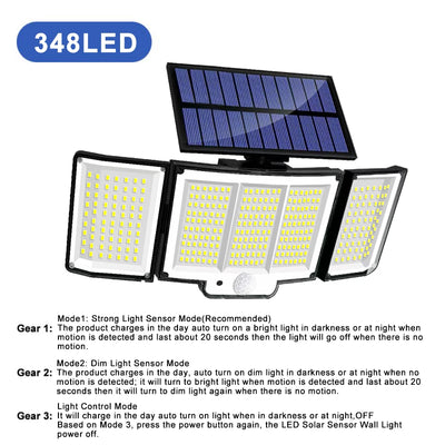 Lampe Solaire 3 Têtes 348 LED Détecteur Mouvement Télécommande