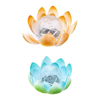 Lampe solaire boule en verre bleu décorative