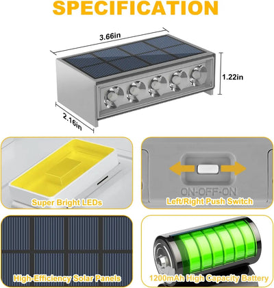 Lampe Solaire Escalier Extérieur IP65 pour Clôture et Terrasse