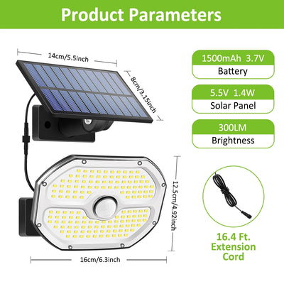 Projecteur Solaire Mural 148 LED 3 Modes IP65 Angle Réglable