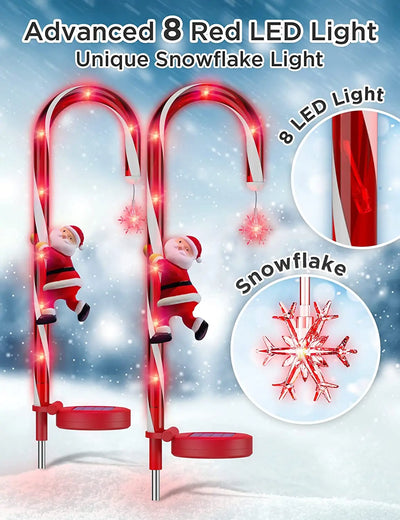 Balise Solaire Canne à Sucre et Flocon LED Noël