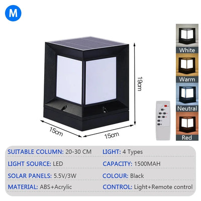 Lampe Solaire de Pilier LED avec Télécommande