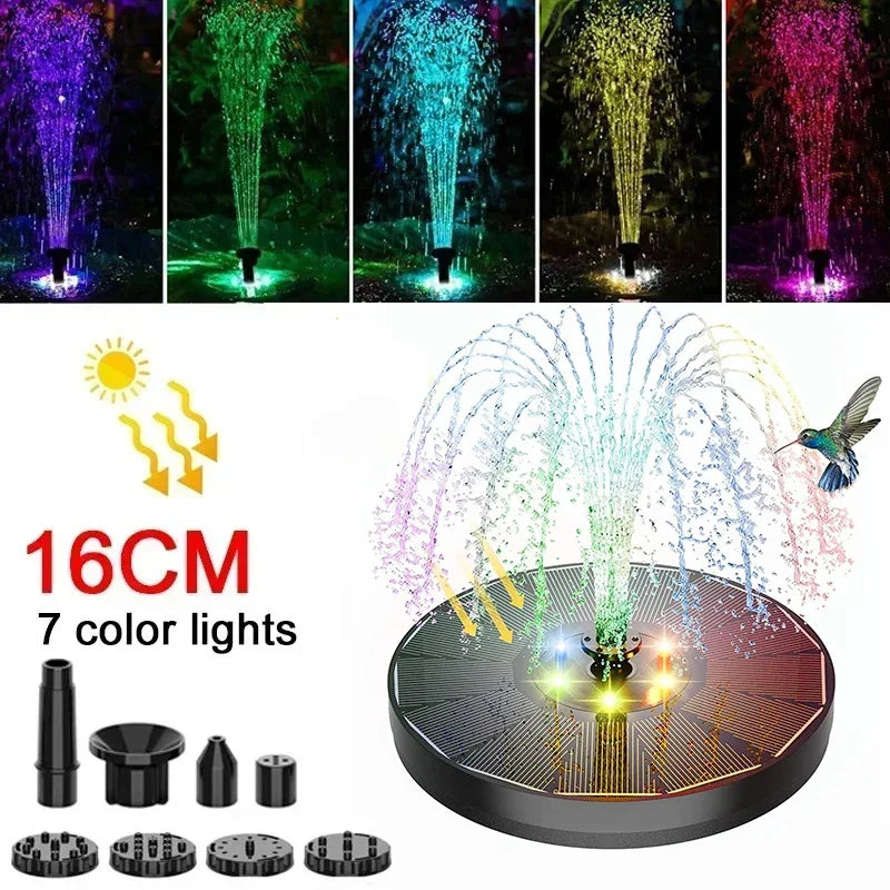 Fontaine Solaire Flottante LED avec Accumulateur 1200 mAh et 9 Buses