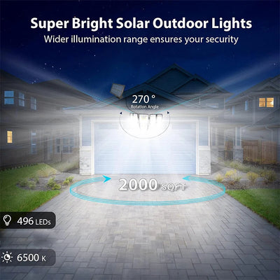 Projecteur Solaire 496 LED Détecteur Mouvement 6 Têtes 360°