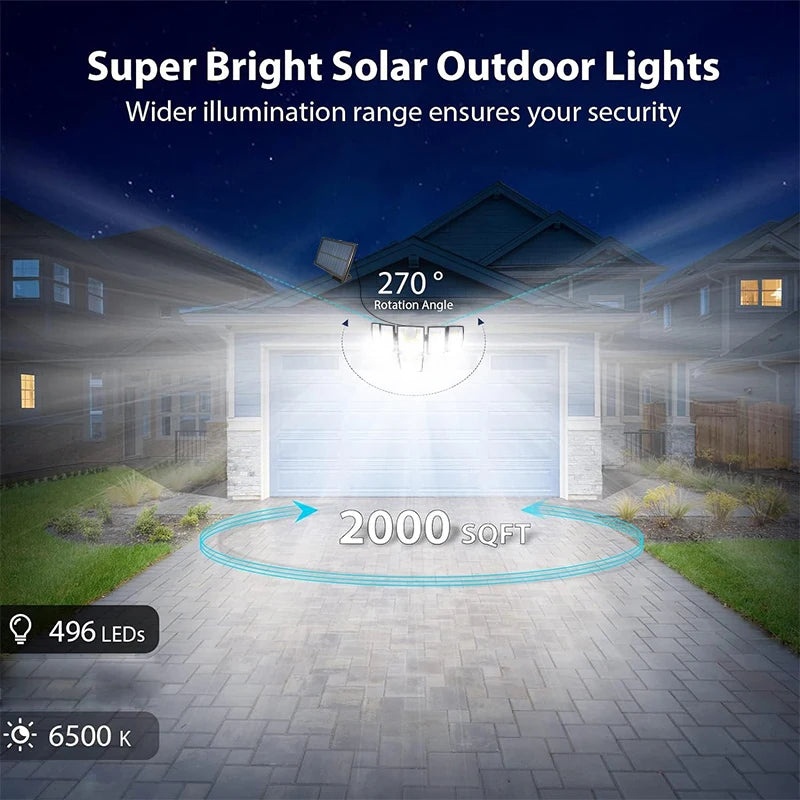 Projecteur solaire 496 LED 6 têtes avec détecteur de mouvement