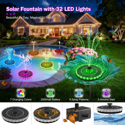 Fontaine Solaire 3,5 W avec LED Colorées pour Bain d'Oiseaux
