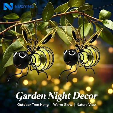 Lampe Solaire Décorative Jardin Abeille en Fer à Suspendre