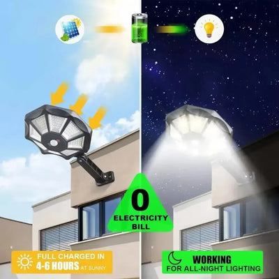 Projecteur Solaire 168 LED Octogonal Détecteur Mouvement IP65