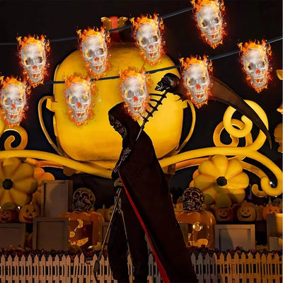 Guirlande Solaire Crâne Halloween 10 LED Étanche Extérieur