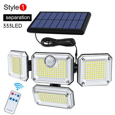 Projecteur Solaire Extérieur 333 LED Détecteur de Mouvement 4 Têtes