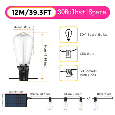 Guirlande solaire 30 ampoules pour fête extérieure
