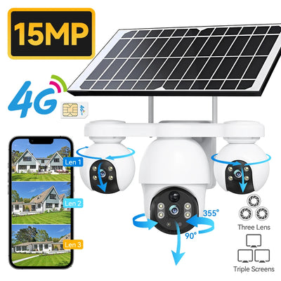 Caméra de Surveillance Solaire 3 Objectifs 4G