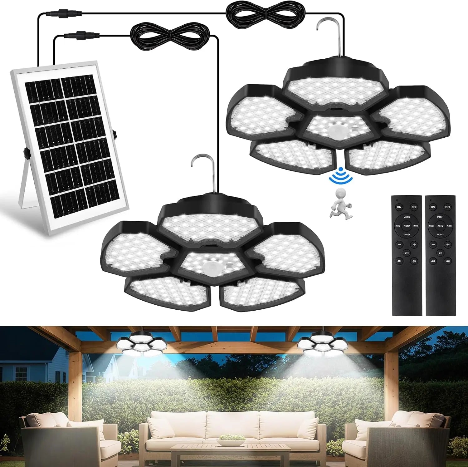 Lampe solaire suspendue 156 LED avec détecteur de mouvement