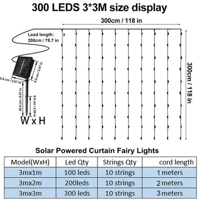 Rideau Lumineux Solaire 300 LED Étanche Noël