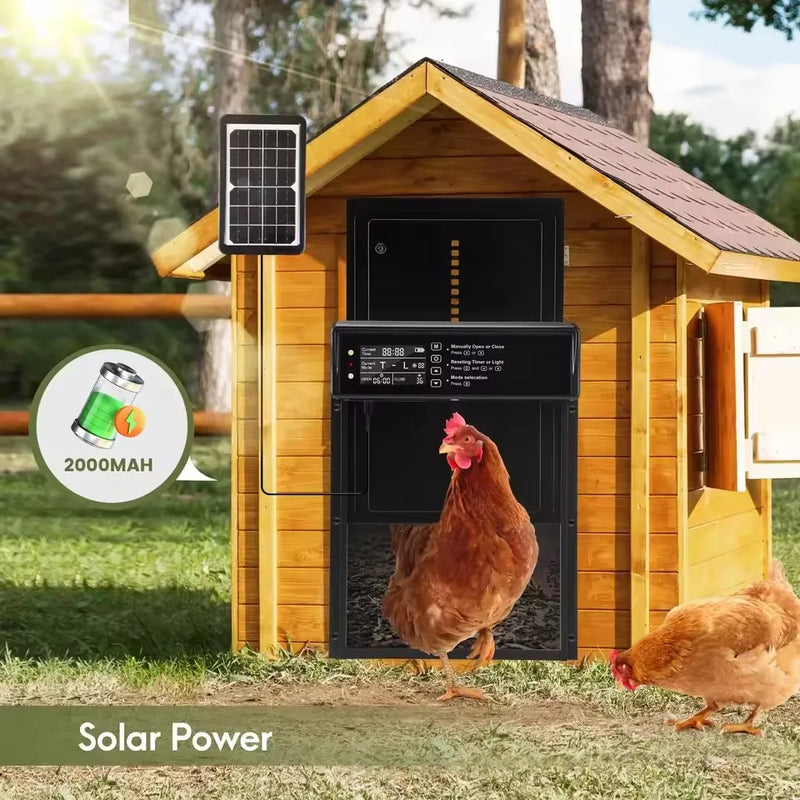 Porte Automatique de Poulailler Solaire Étanche Anti-Pincement, Écran LCD