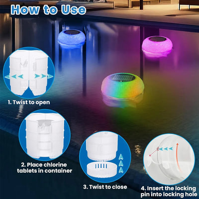 Lampe Solaire Flottante de Piscine LED RGB Étanche IP68