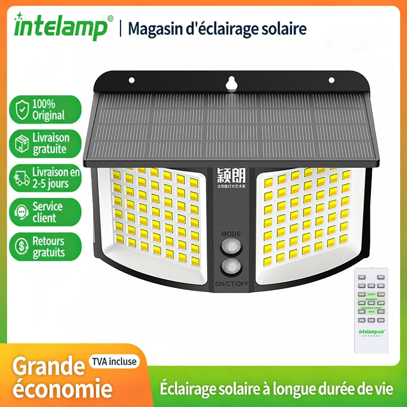 Lampadaire solaire avec détecteur radar 3 couleurs étanche IP65 pour jardin