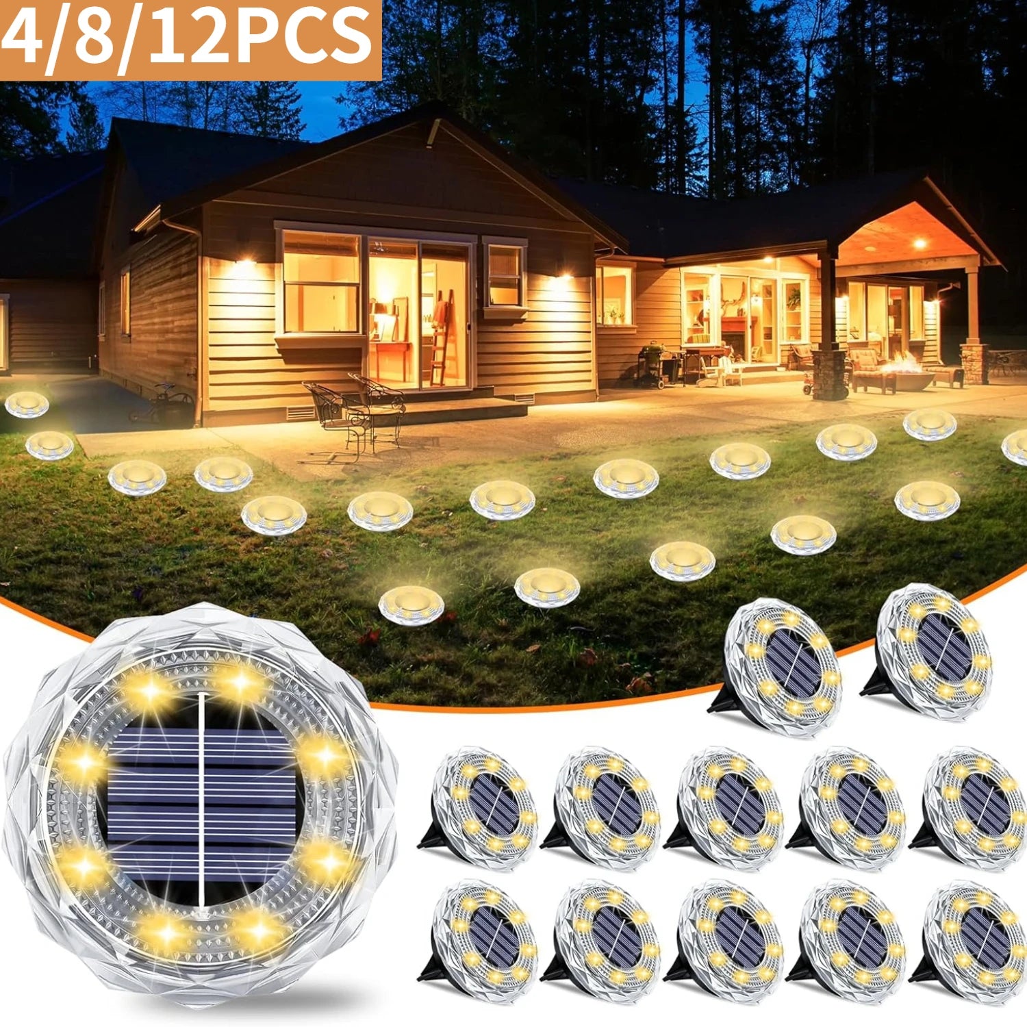 Lampe solaire enterrée 8 LED étanche pour jardin