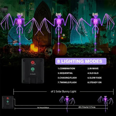 Lampe Solaire Halloween Chauve-Souris et Squelette 3D à Piquet