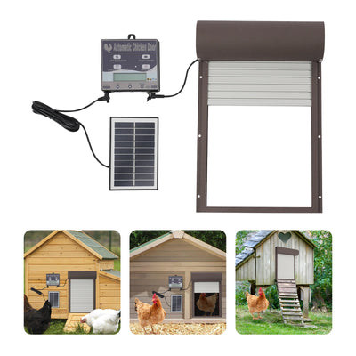 Porte Automatique de Poulailler Solaire 5W avec Auvent Métal