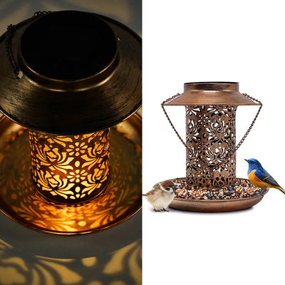 Mangeoire Solaire à Oiseaux en Métal à Suspendre avec Lumière