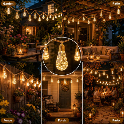 Guirlande Solaire Extérieur Corde de Chanvre Ampoules Edison