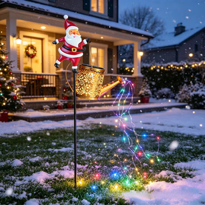 Lanterne Solaire Père Noël Arrosoir Lumineux en Métal