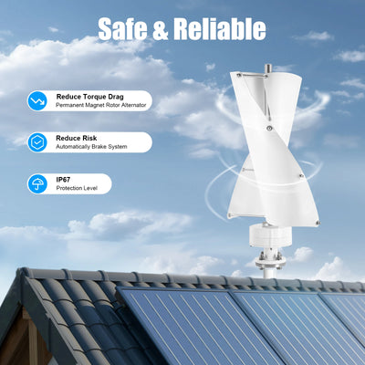 Éolienne Verticale 100W 2 Pales Faible Bruit pour Maison