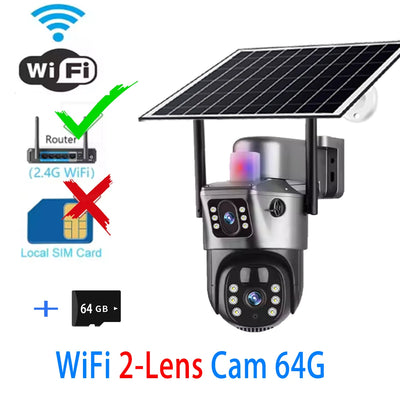 Caméra de Surveillance Solaire 4G WiFi 15MP 3 Objectifs V380