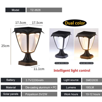 Lampe Solaire de Pilier de Portail Double Couleur
