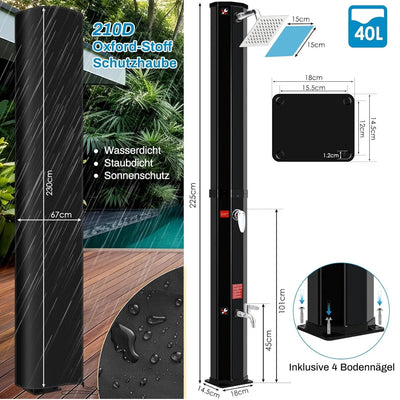 Douche Solaire Extérieure 40 L Lave-Pieds et Housse de Protection