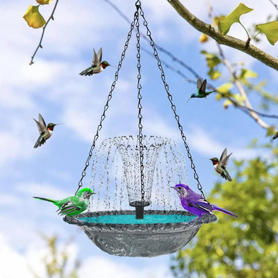 Bain d'Oiseaux Suspendu avec Pompe Solaire et Mangeoire