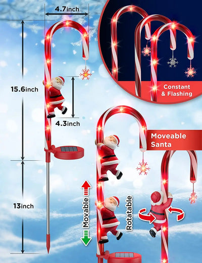 Balise Solaire Canne à Sucre et Flocon LED Noël