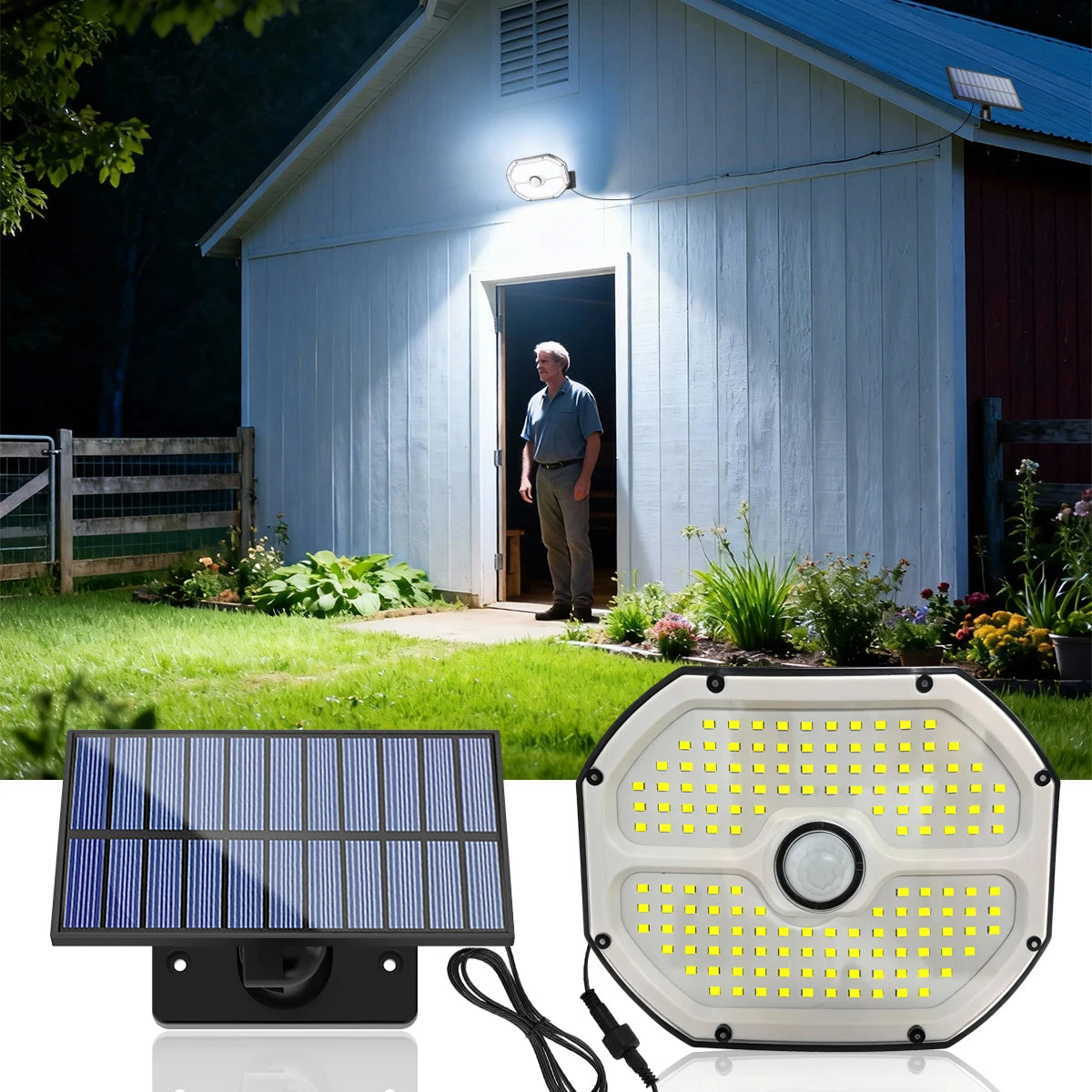 Projecteur solaire mural 148 LED à angle réglable pour jardin