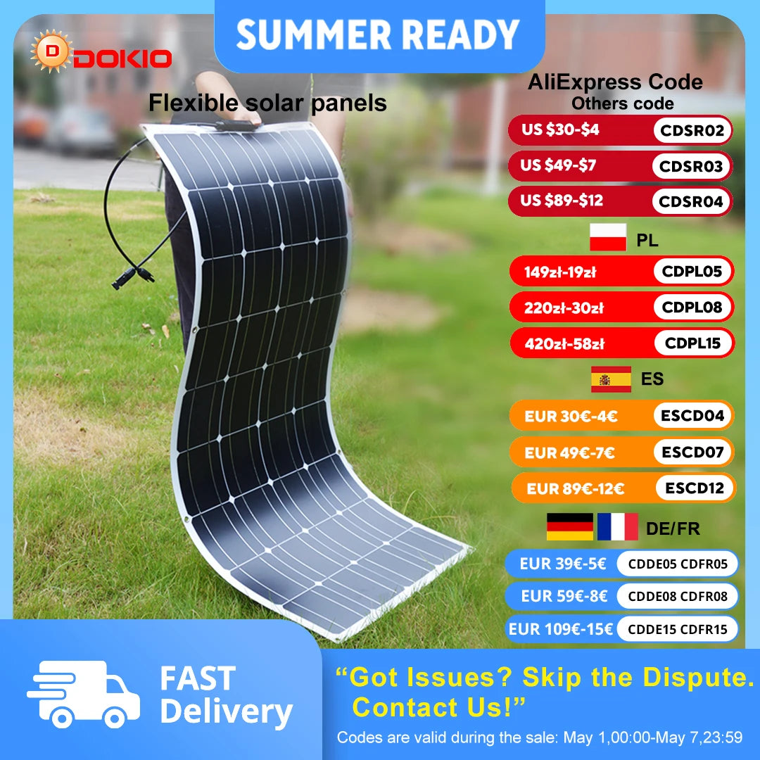 Panneau Solaire Flexible DOKIO 100W 200W 400W Monocristallin