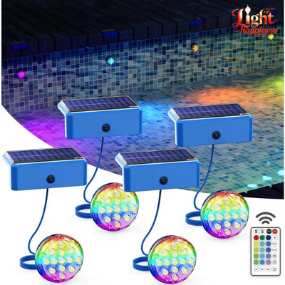 Lampe Solaire Piscine Submersible RGB IP68 avec Télécommande