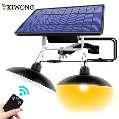 Lampe Solaire Suspendue Double Tête LED Extérieur Camping Jardin