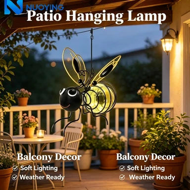 Lampe Solaire Décorative Jardin Abeille en Fer à Suspendre