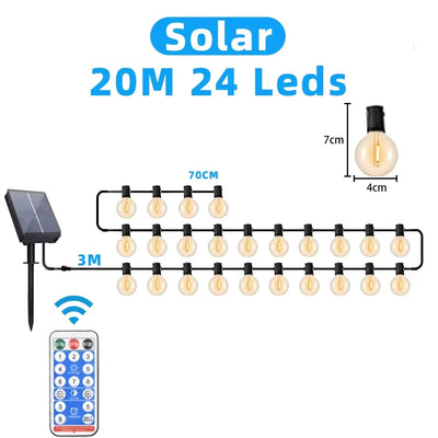 Guirlande Solaire Extérieur G40 Ampoules LED Étanche IP65