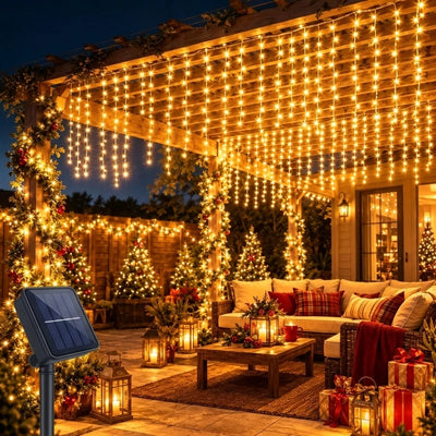 Guirlande Solaire Gouttelettes LED Escalier et Toiture Noël