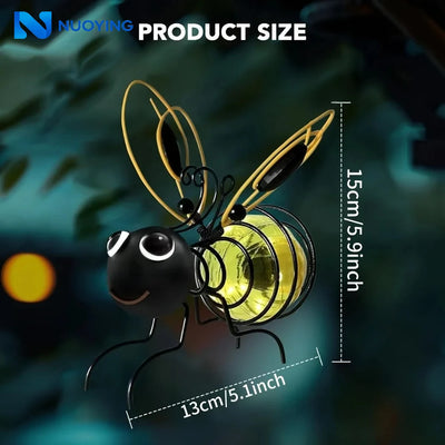 Lampe Solaire Décorative Jardin Abeille en Fer à Suspendre