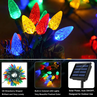 Guirlande Solaire Noël C6 Fraise 50 ou 100 LED Extérieur